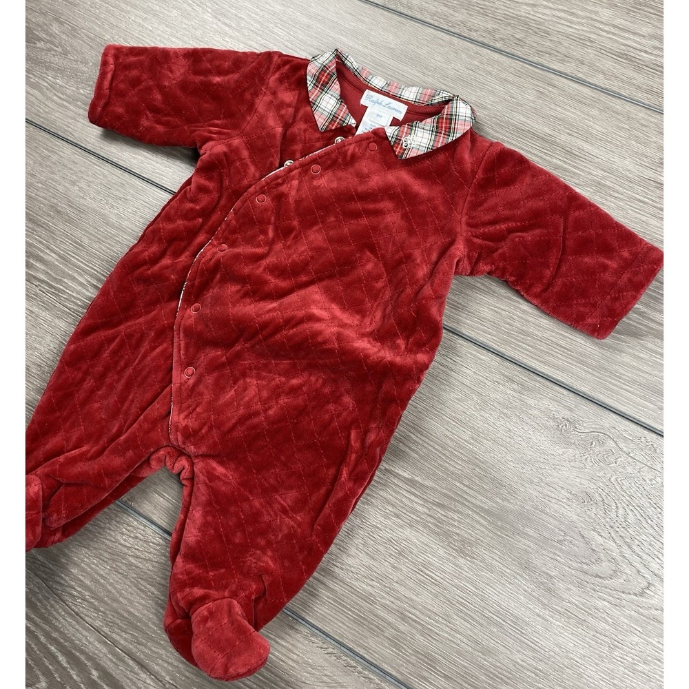 Ralph Lauren Baby One Piece Christmas Holiday Theme Jumpsuit Red Size 3M